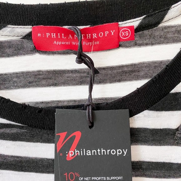 N:PHILANTHROPY Women's Black/White Striped Distressed Wash Out Atlas Tee sz XS - Picture 13 of 14